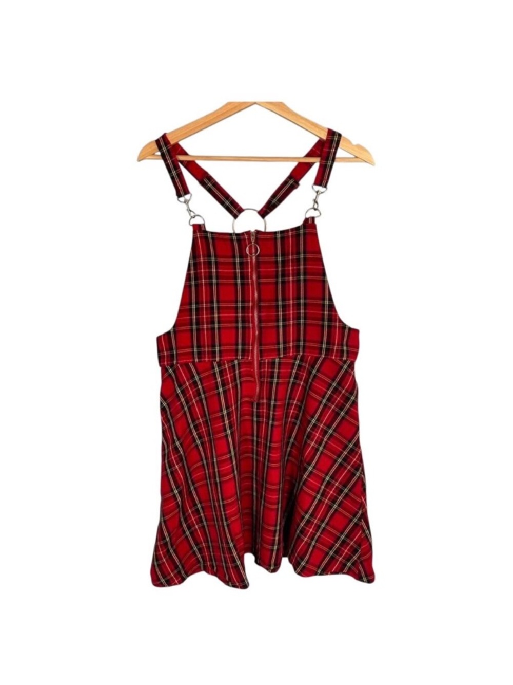 Hot Topic Red Plaid O-ring Skirtall Bondage Punk Mini Dress Large Emo Grunge - Picture 4 of 6